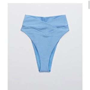 Aerie Ribbed Shine Crossover High Cut Cheeky Bikini Bottom